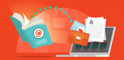 Illustration of a book and laptop for technical writing